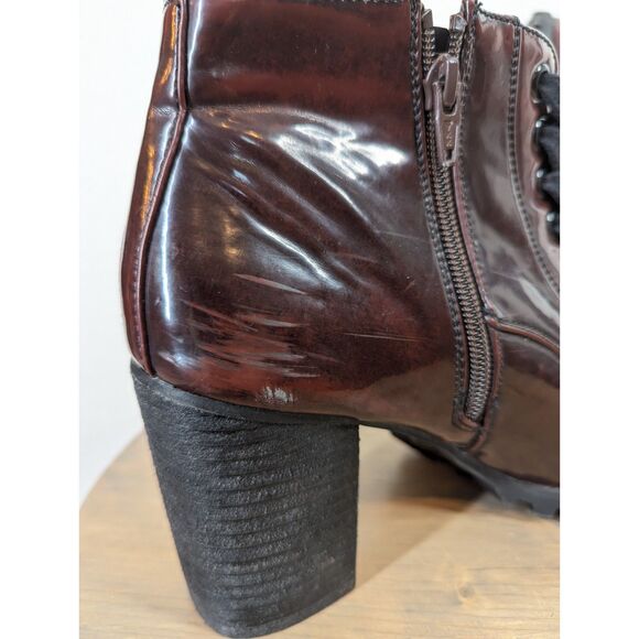 Vintage Block Heel Elisabet Bootie Size Wms 9.5 Burgundy Patent Goth Witchy - Picture 9 of 9